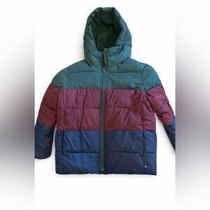 GAP Kids Colorblock Puffer Jacket in Teal, Burgundy & Navy